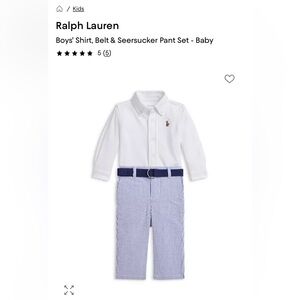 Ralph Lauren Toddler White Button-Down Shirt Blue Seersucker Pants 24M